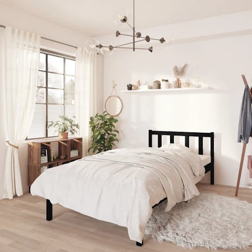 NNEVL Bed Frame Black Solid Wood Pine 92x187 cm Single Size