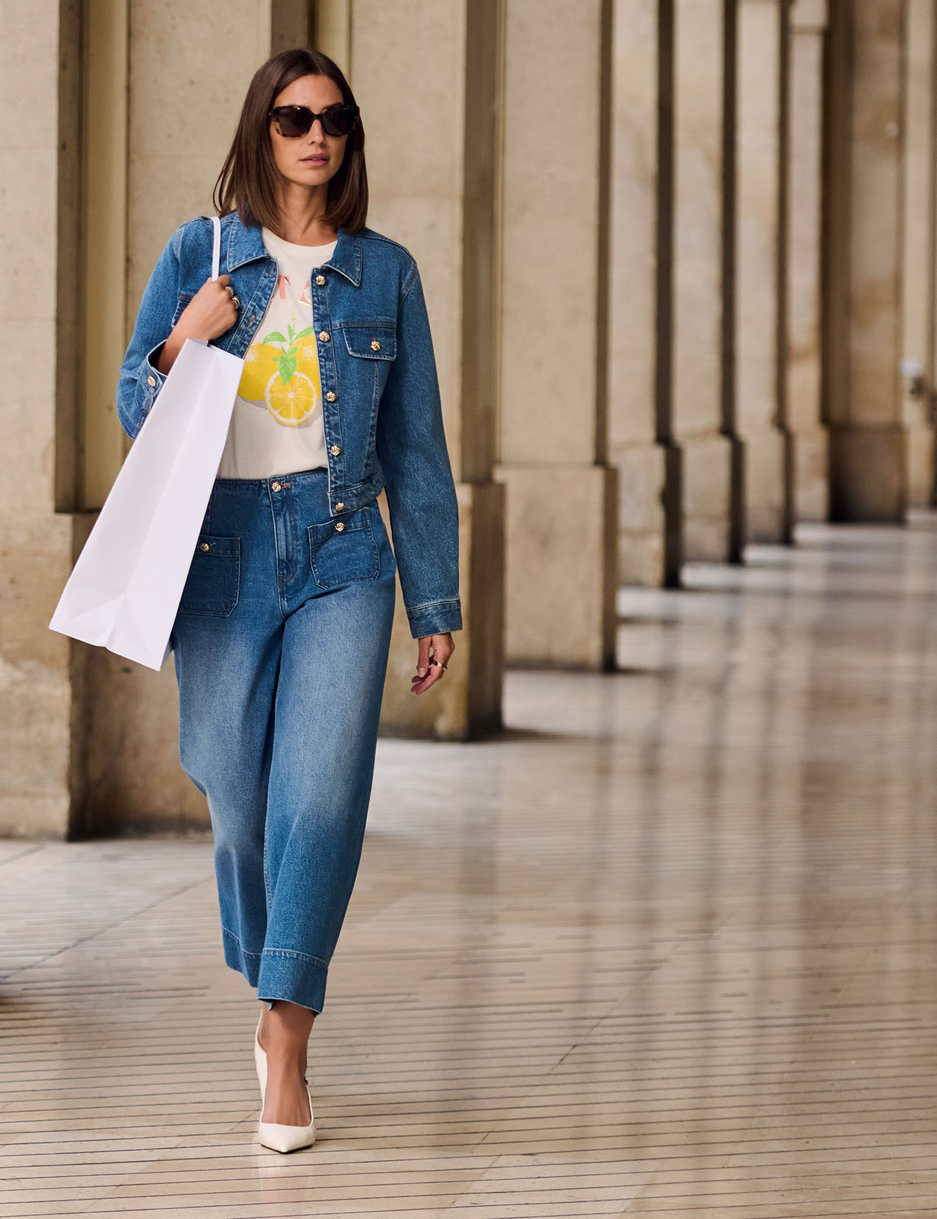 Wide-Leg High-Waisted Jeans Denim Stone Women