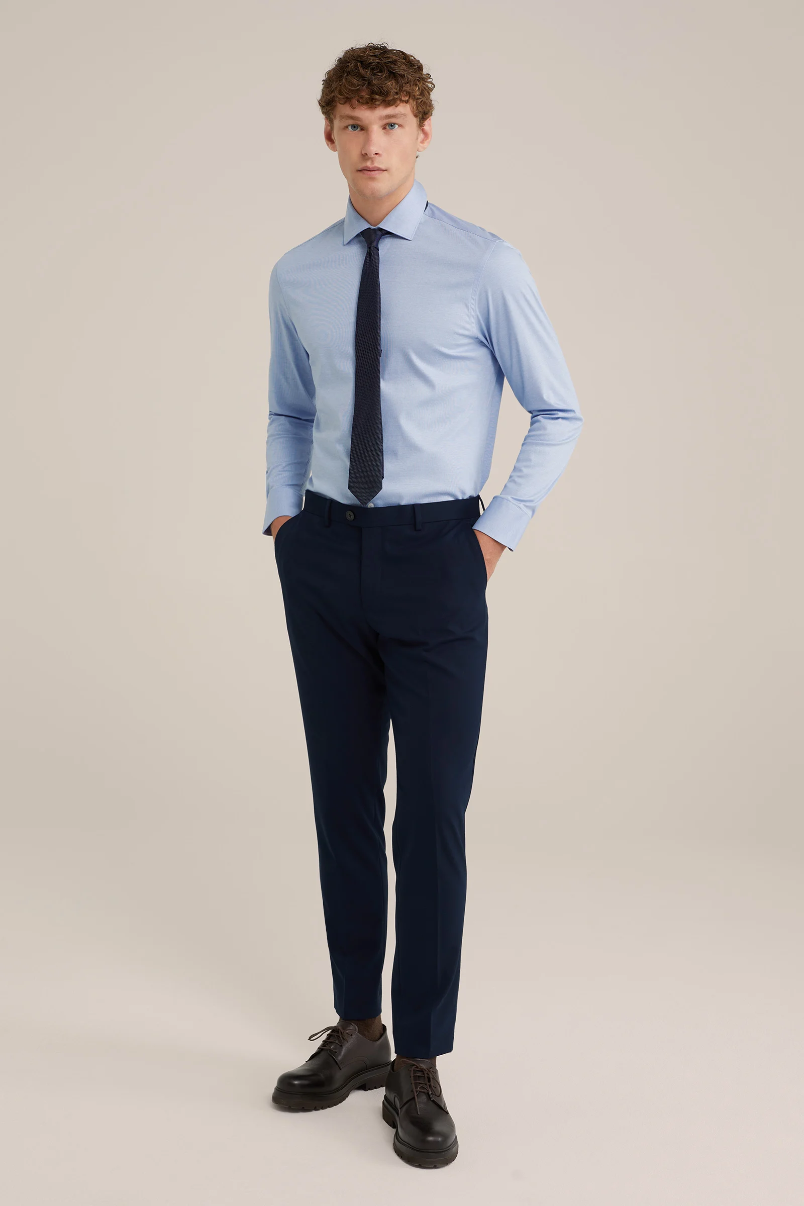 Heren premium slim fit overhemd van jacquard gebreide jersey