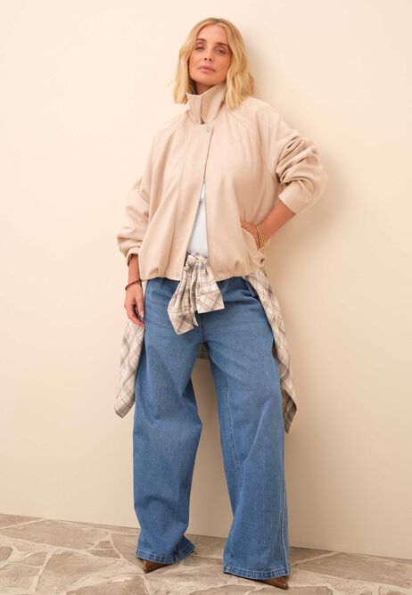 Womens Stone Faux Suede Batwing Jacket