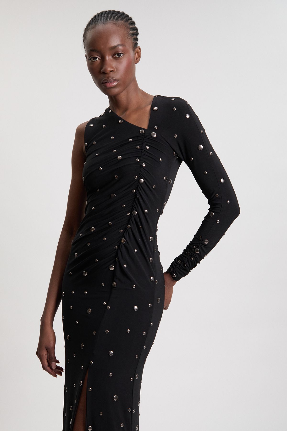 KarenMillen Premium Slinky Crepe Embellished Cut Out Maxi Dress