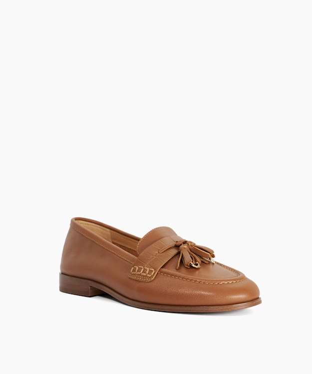 Giavonni Tan - Leather Tassel Trim Loafers