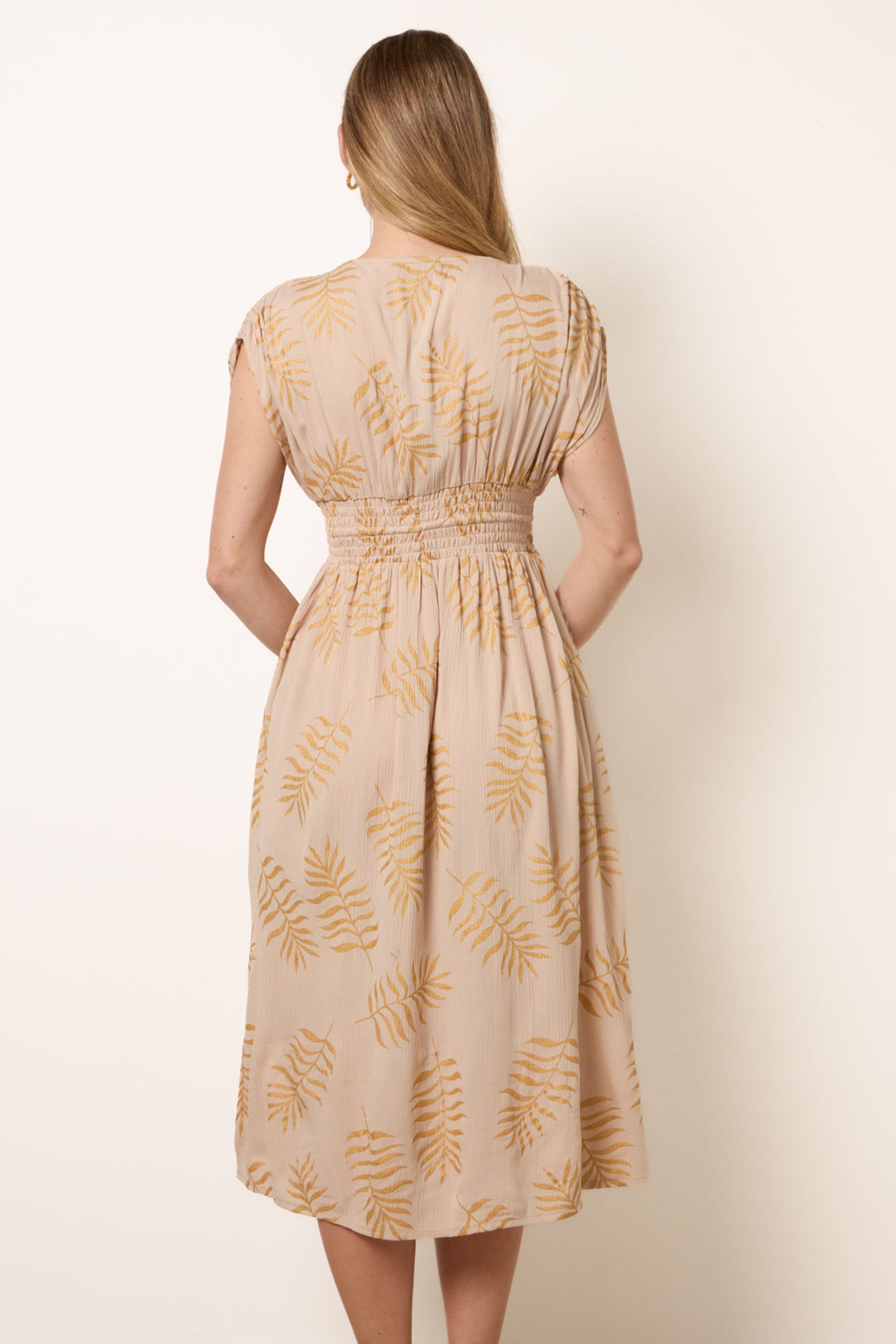 Blue Vanilla Light Brown Wrap Front Beaded Dress
