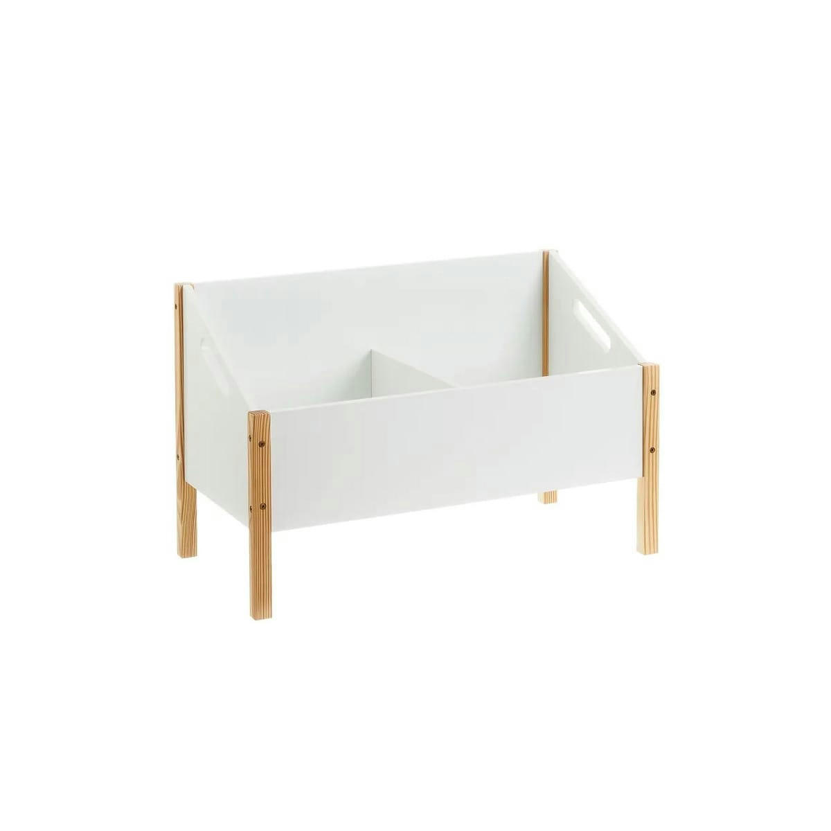 - Meuble rangement jouets blanc et bois 63x33x42cm