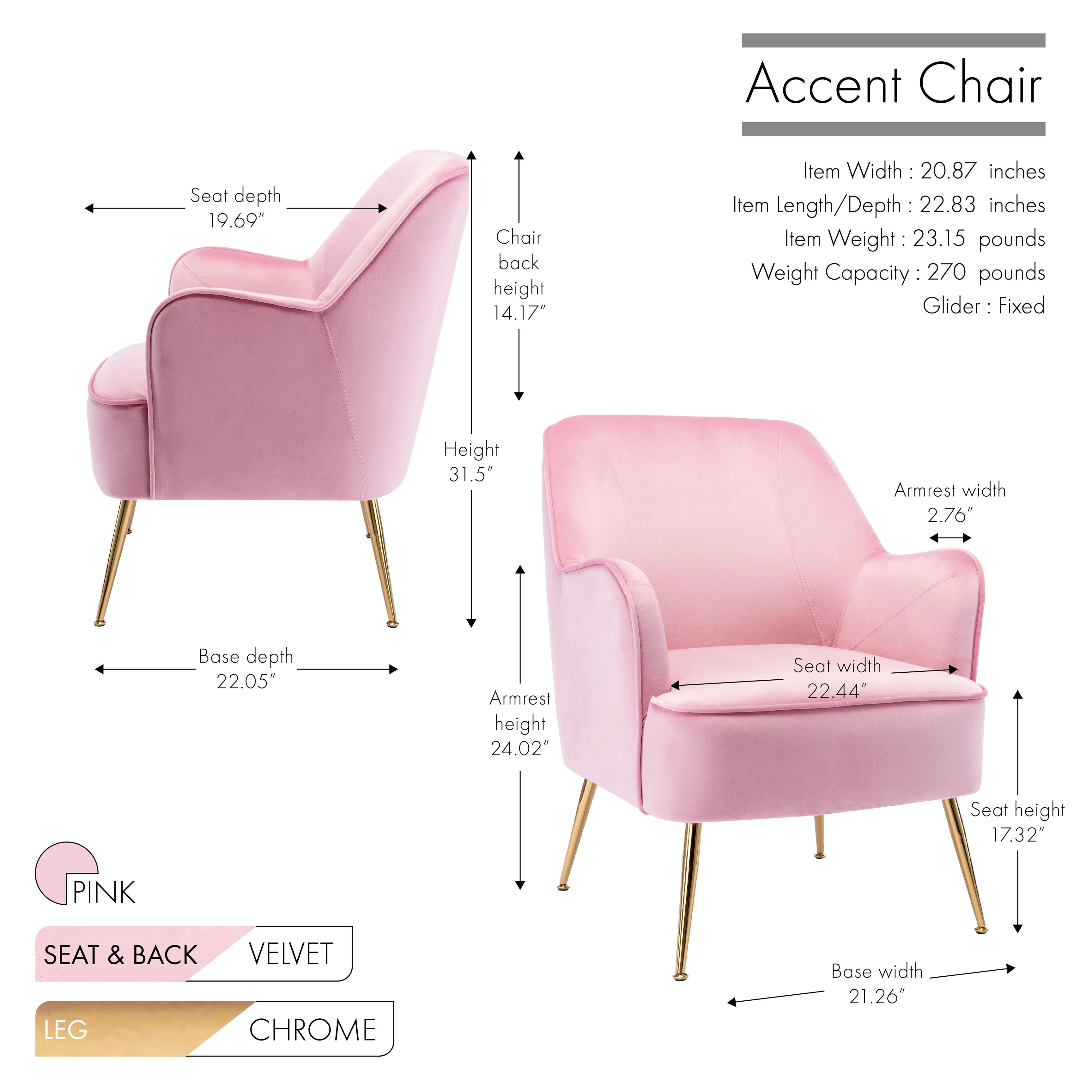 Porthos Home Adora Velvet Upholstered Accent Chair with Gold Chrome Legs