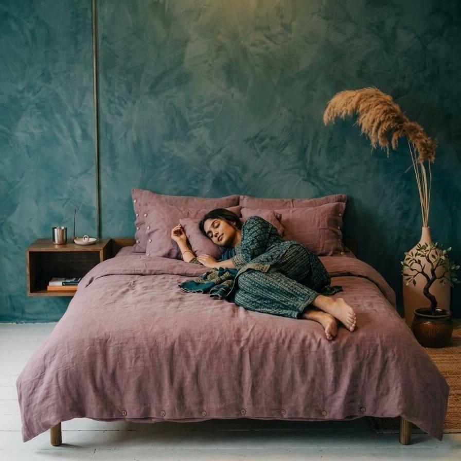 Dusty Mauve Washed Linen Duvet Cover Set, Organic Flax Bedding, Rustic Luxury Decor