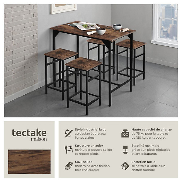 Ensemble table de bistrot 5 parties Style industriel Table avec 4 tabourets