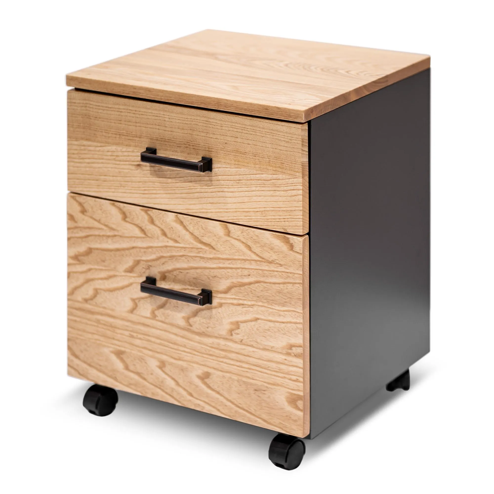2-Drawer Solid Wood File Cabinet - White Oak Wood | Under-Desk Rolling Storage