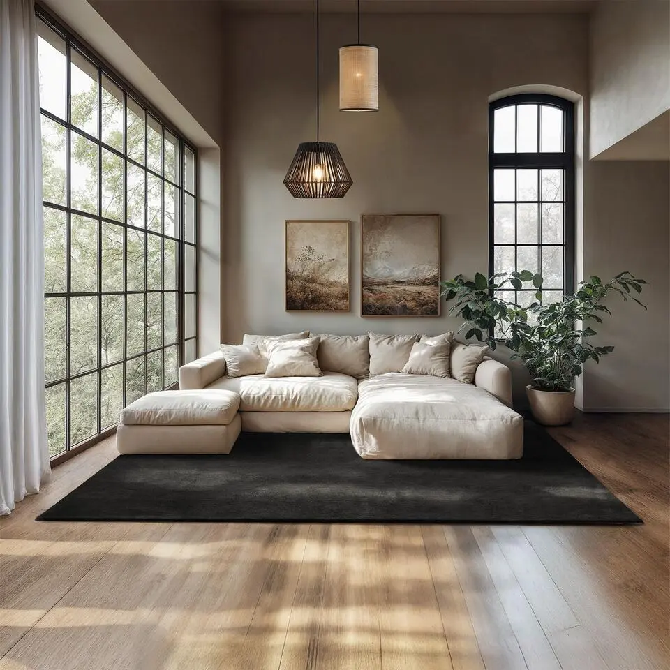 tectake? Kortpolig vloerkleed Soft Zone 200 x 290 cm - Zwart