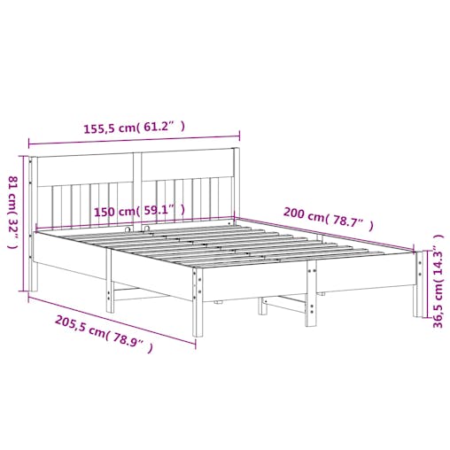 NNEVL Bed Frame with Headboard 150x200 cm Solid Wood Pine