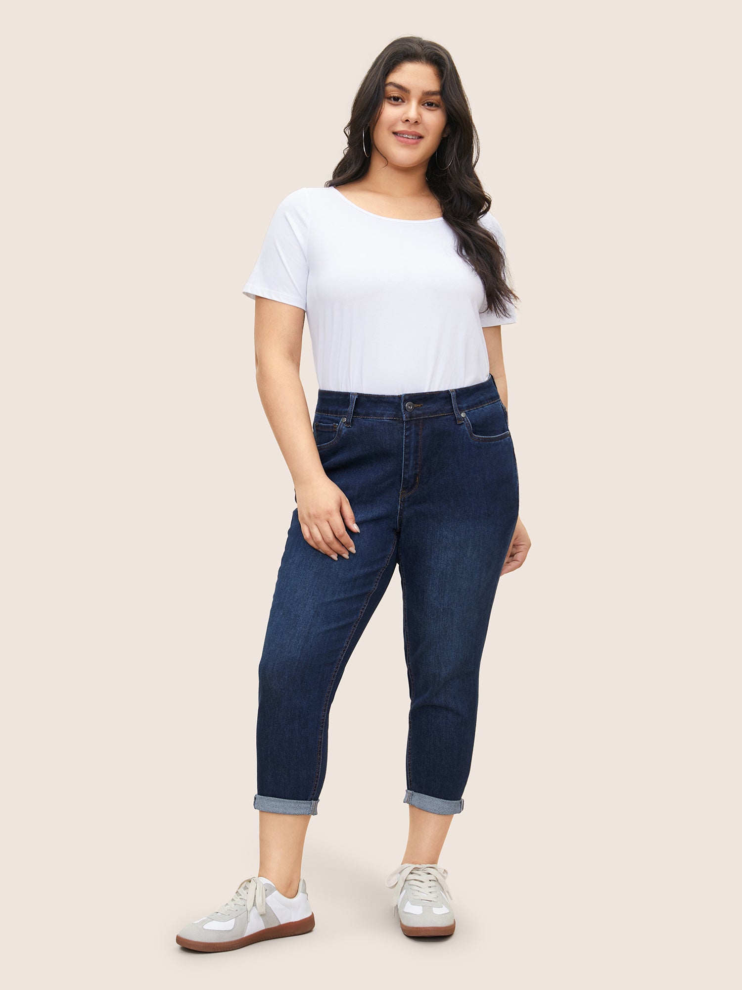 Very Stretchy High Rise Dark Wash Cropped Jeans