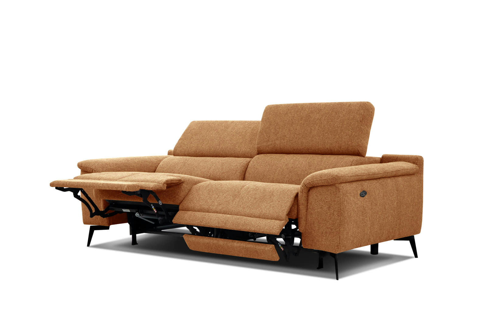 FIERO - Canapé droit 3 places XXL avec 2 relax électriques tissu orange