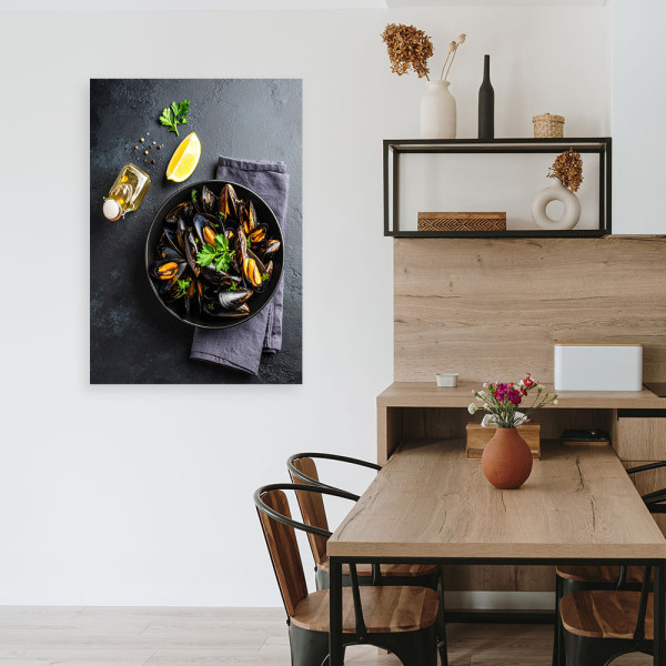Obraz do kuchni, Owoce morza małże 20x30