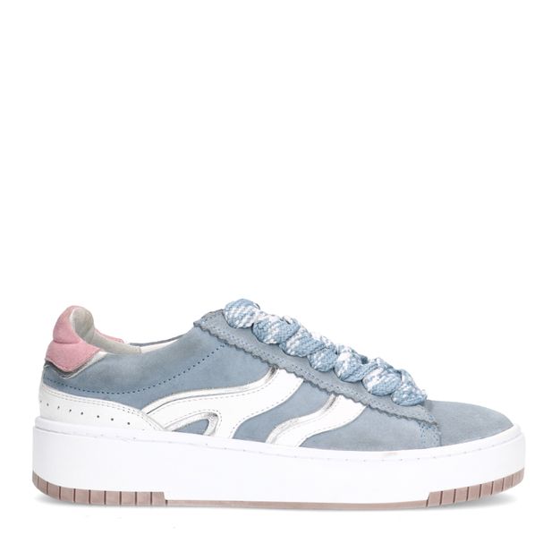 Blauwe suède sneakers met witte details