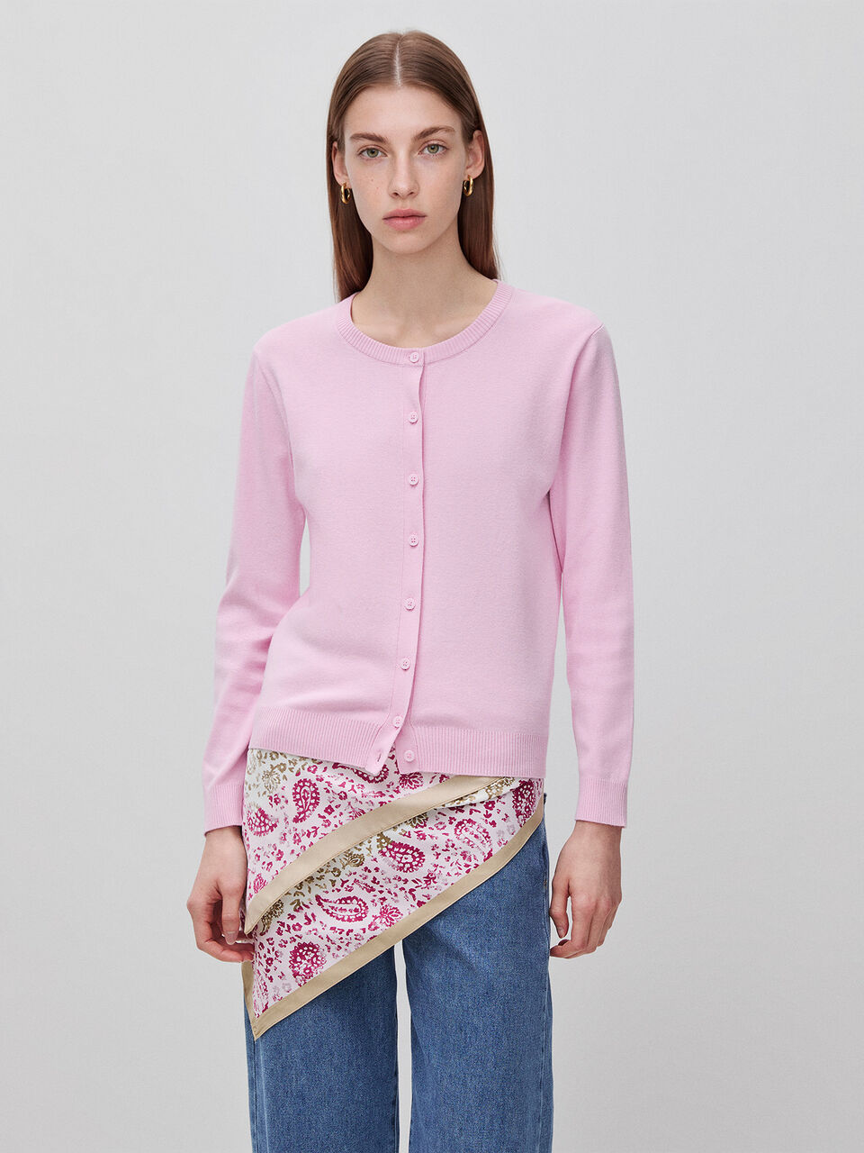 Pink cardigan in tricot cotton