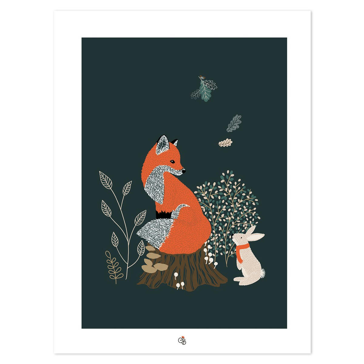 M. FOX - Affiche renard et lapin en Papier Bleu