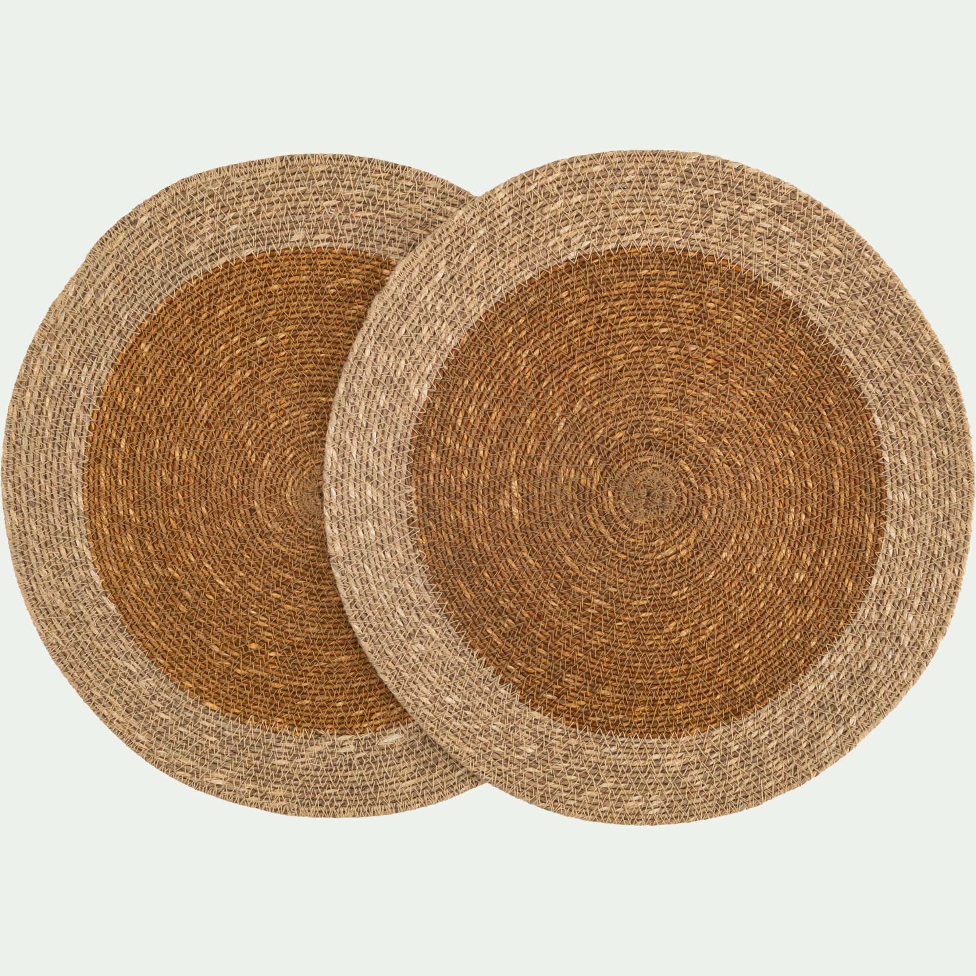 LAMIS - Lot de 2 sets de table ronds en jonc de mer 38cm - brun
