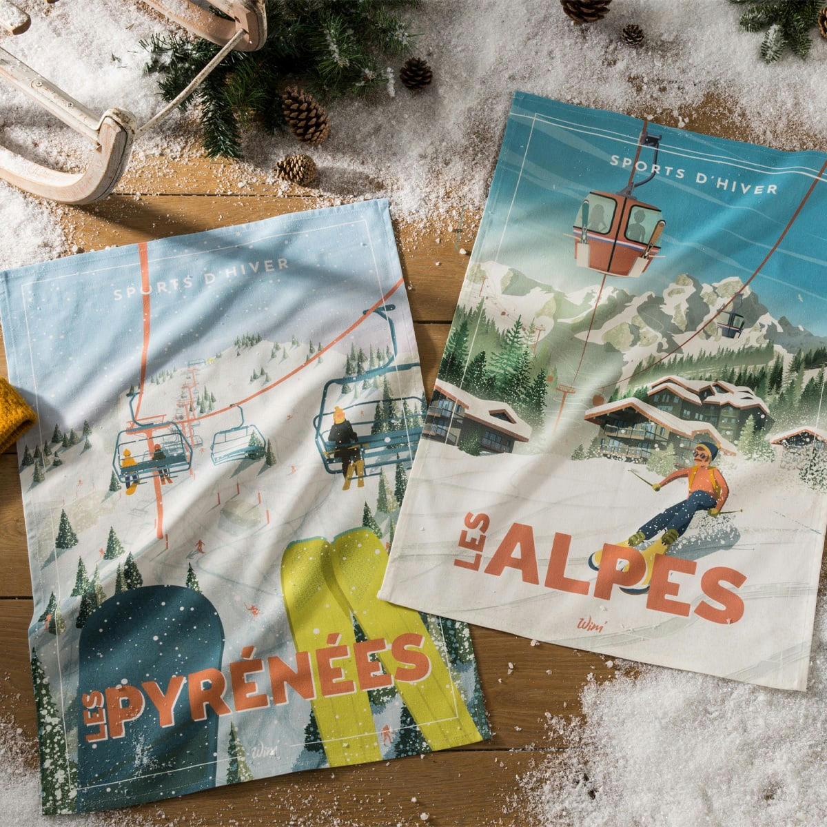 LES ALPES - Torchon imprimé en coton multicolore 50x75