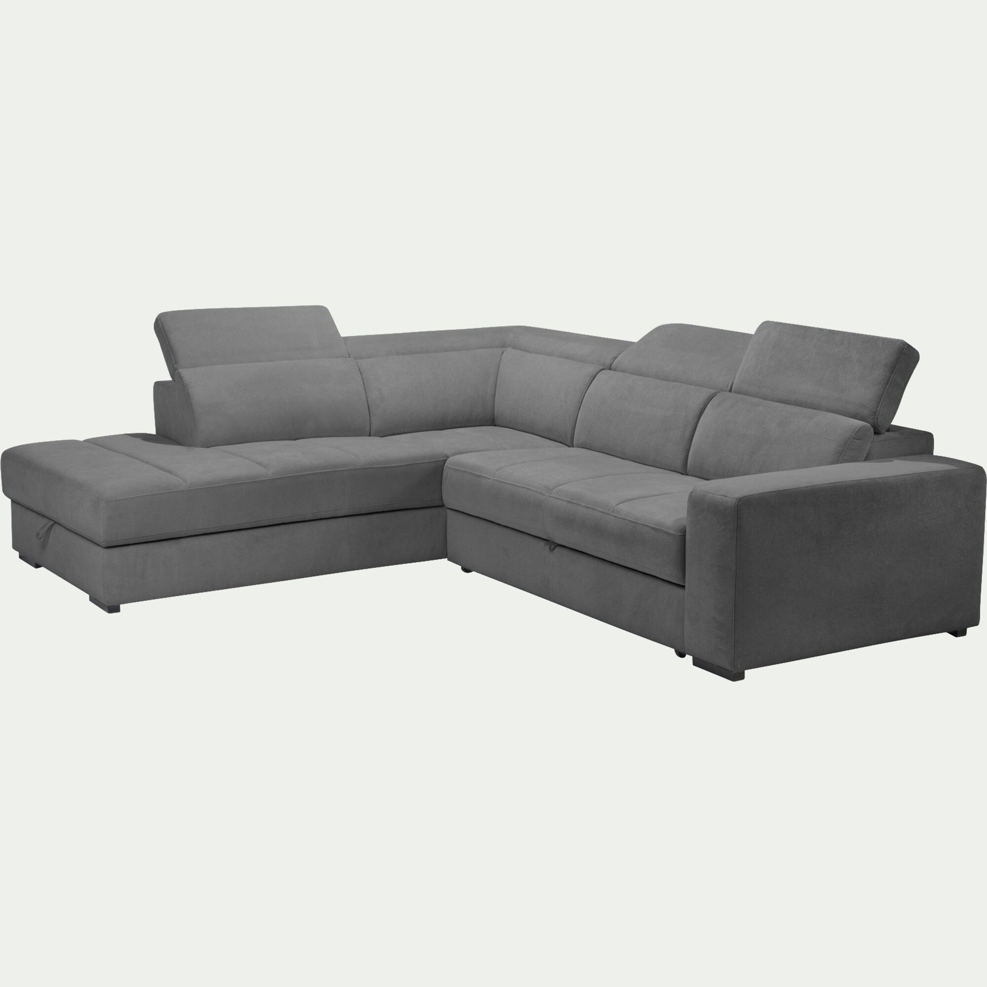 ORIGANO - Canapé d'angle gauche convertible avec coffre en tissu doux - gris