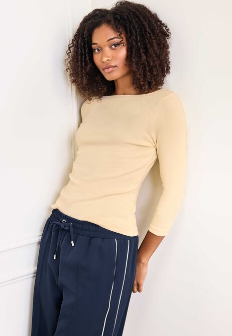 Womens Yellow Boatneck Cotton Rich Top