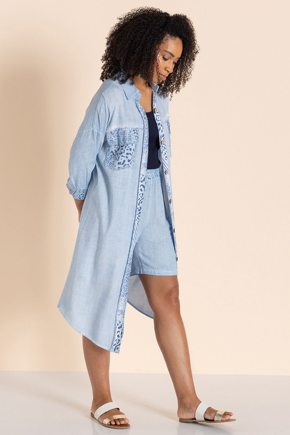 Klass. Animal Print Linen Blend Shirt Dress