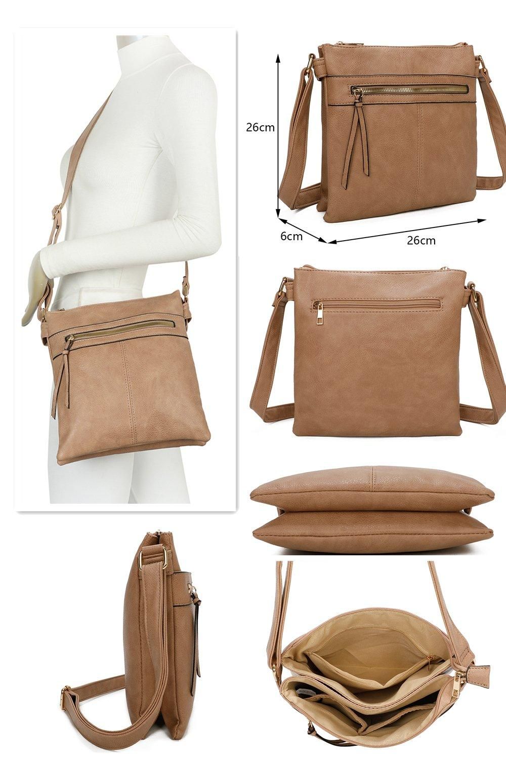 Fontanella Fashion Perry Triple Zip PU Leather Crossbody Messenger Bag