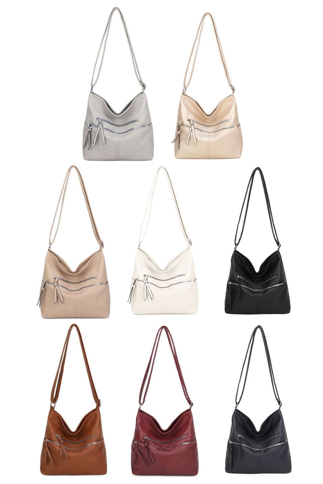 Fontanella Fashion Harrison Minimalist Triple Zips PU Leather Oversized Crossbody Bag
