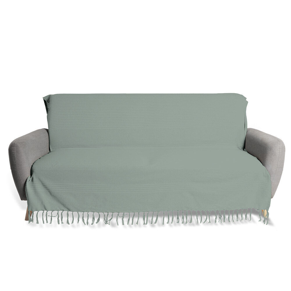Jeté de canapé 170x250cm à franges 100% coton vert
