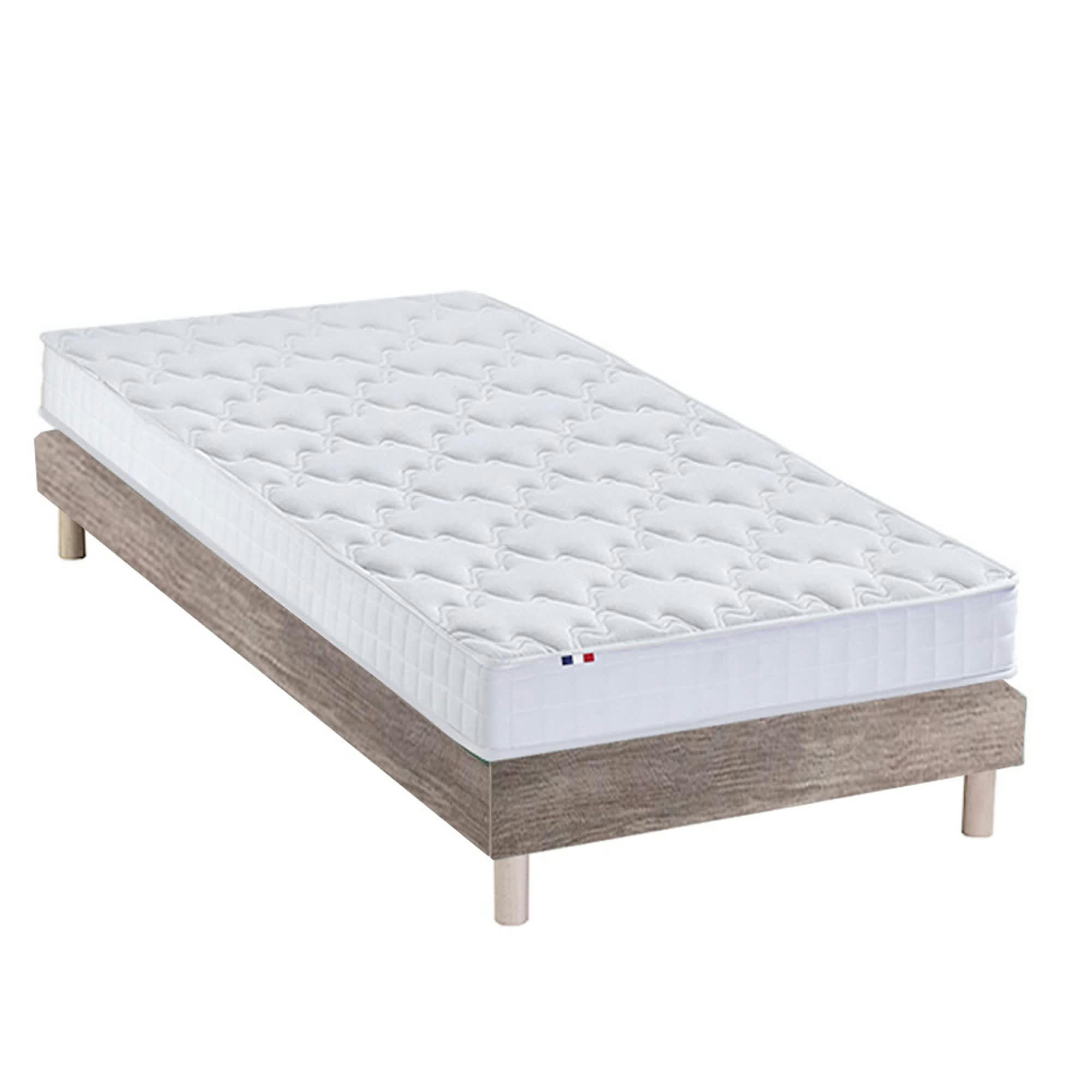 ENSEMBLE KIT AZUR - Ensemble Matelas mémoire de forme Sommier en Kit Chêne clair 90x200
