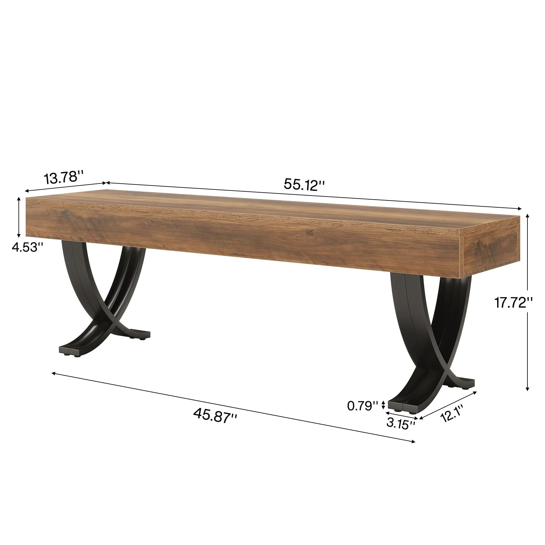 55-Inch Entryway Shoe Bench, Industrial Long End of Bed Bench