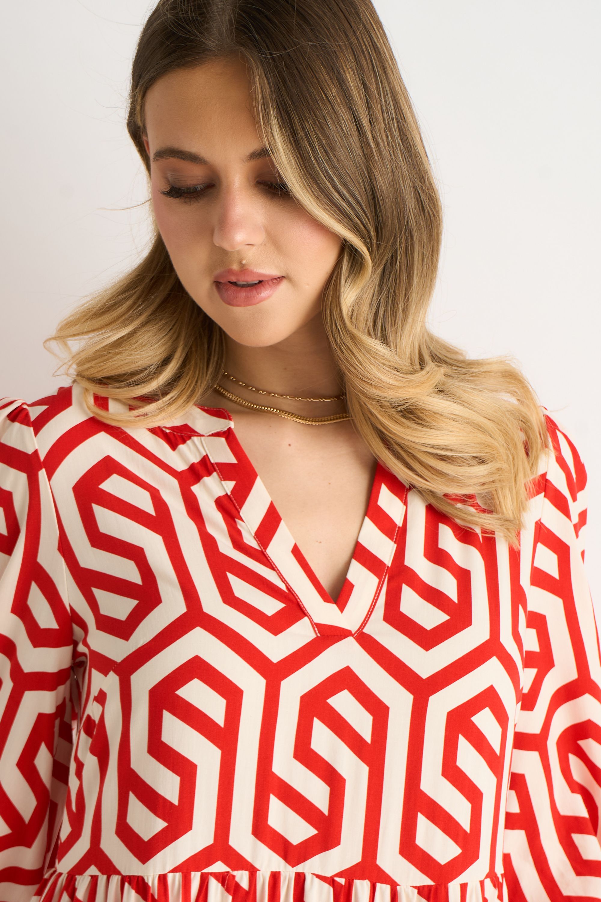 Gini London Red Geo Print Smock Maxi Dress