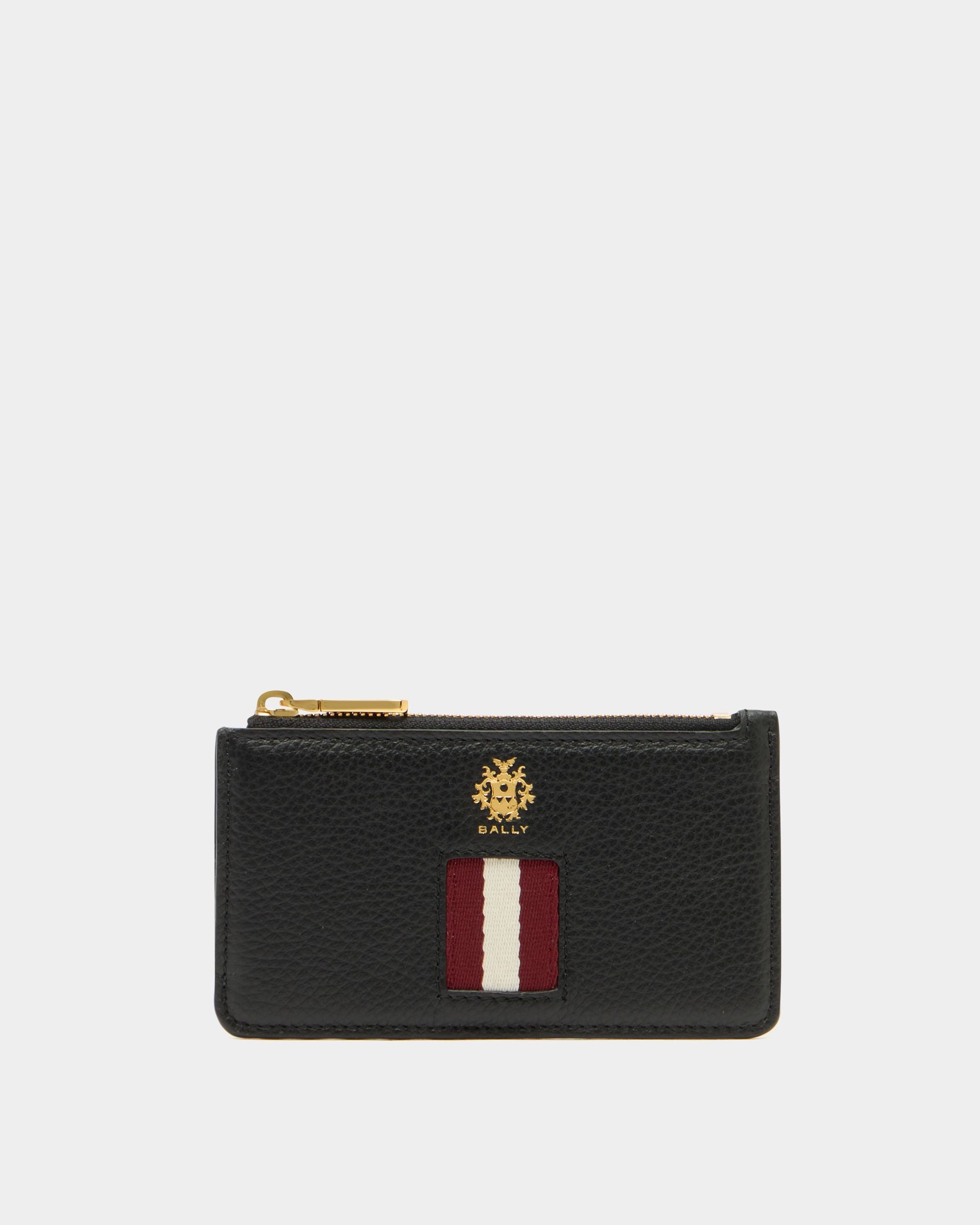 Hera Kartenetui mit Reißverschluss aus genarbtem Leder in Schwarz mit Bally-Ribbon-Detail