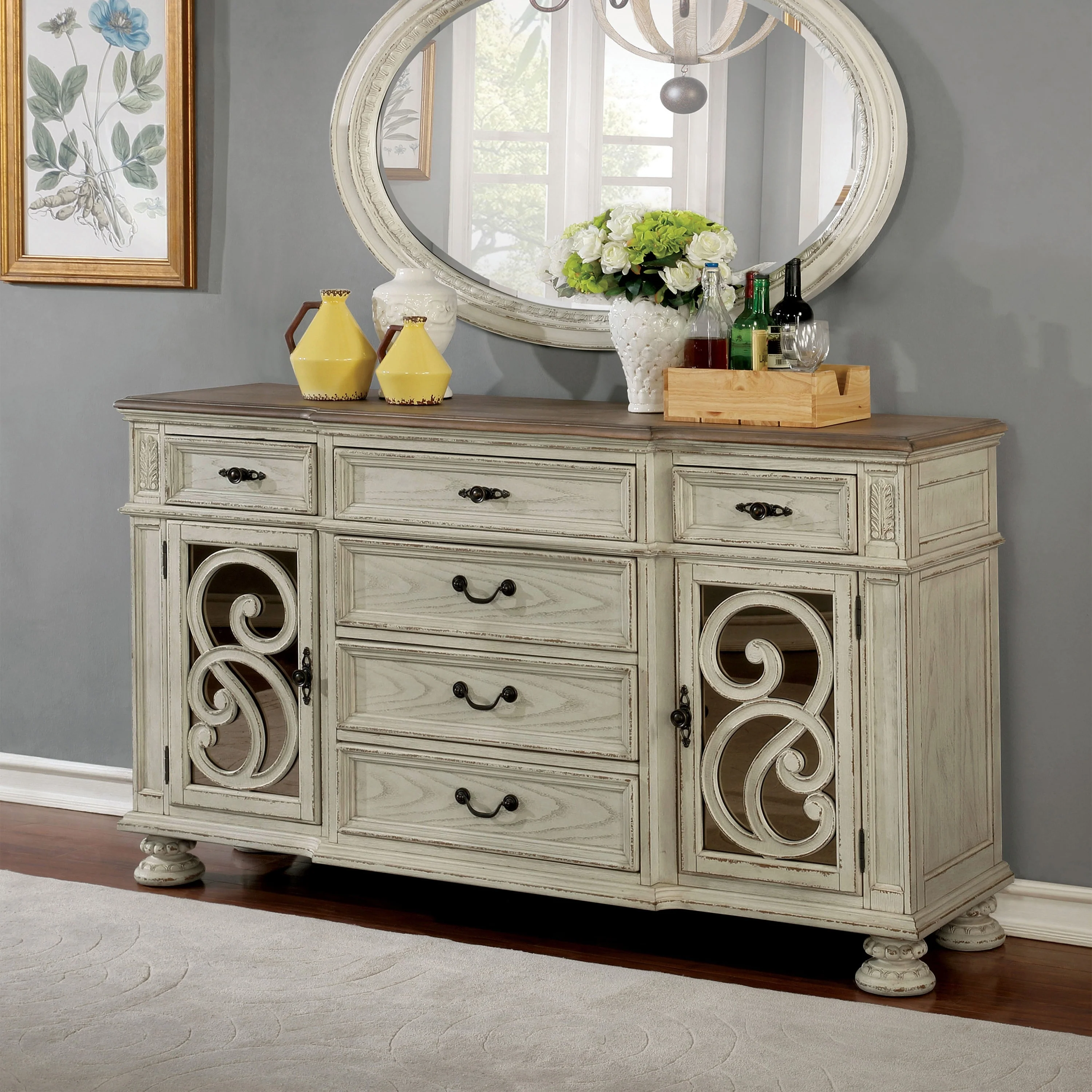 The Gray Barn Caelum Farmhouse 60-inch Antique White 6-drawer Server