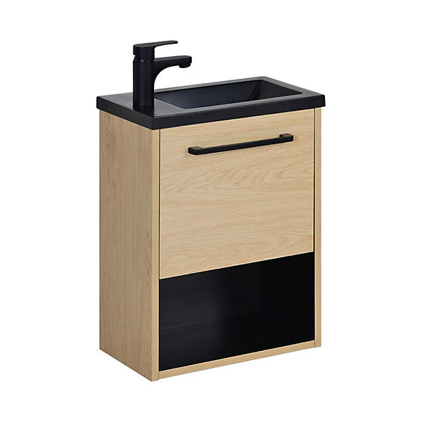 Meuble lave-mains suspendu avec niche et vasque résine 53x40cm
