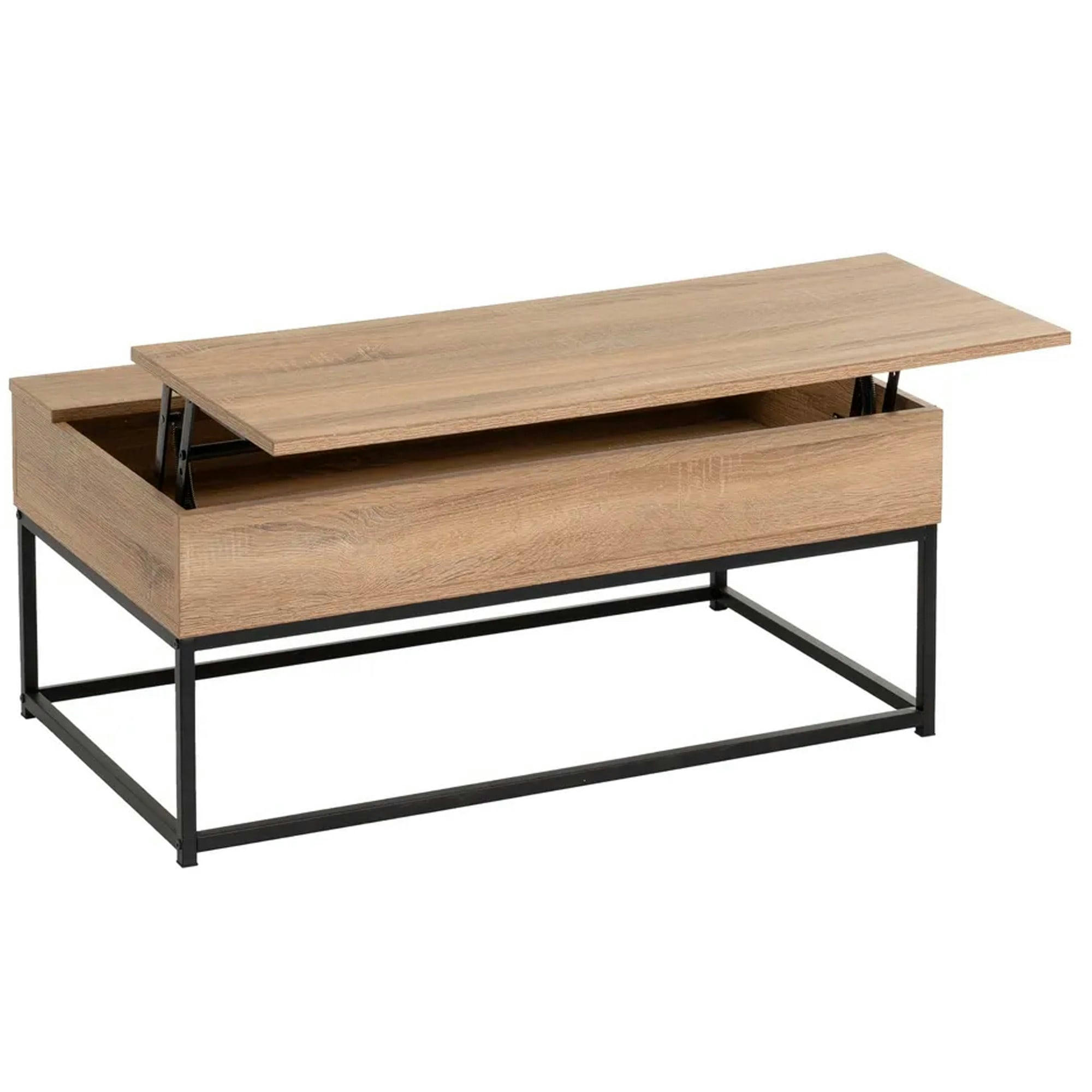 - Table basse coffre en bois et métal noir 100x55x40cm