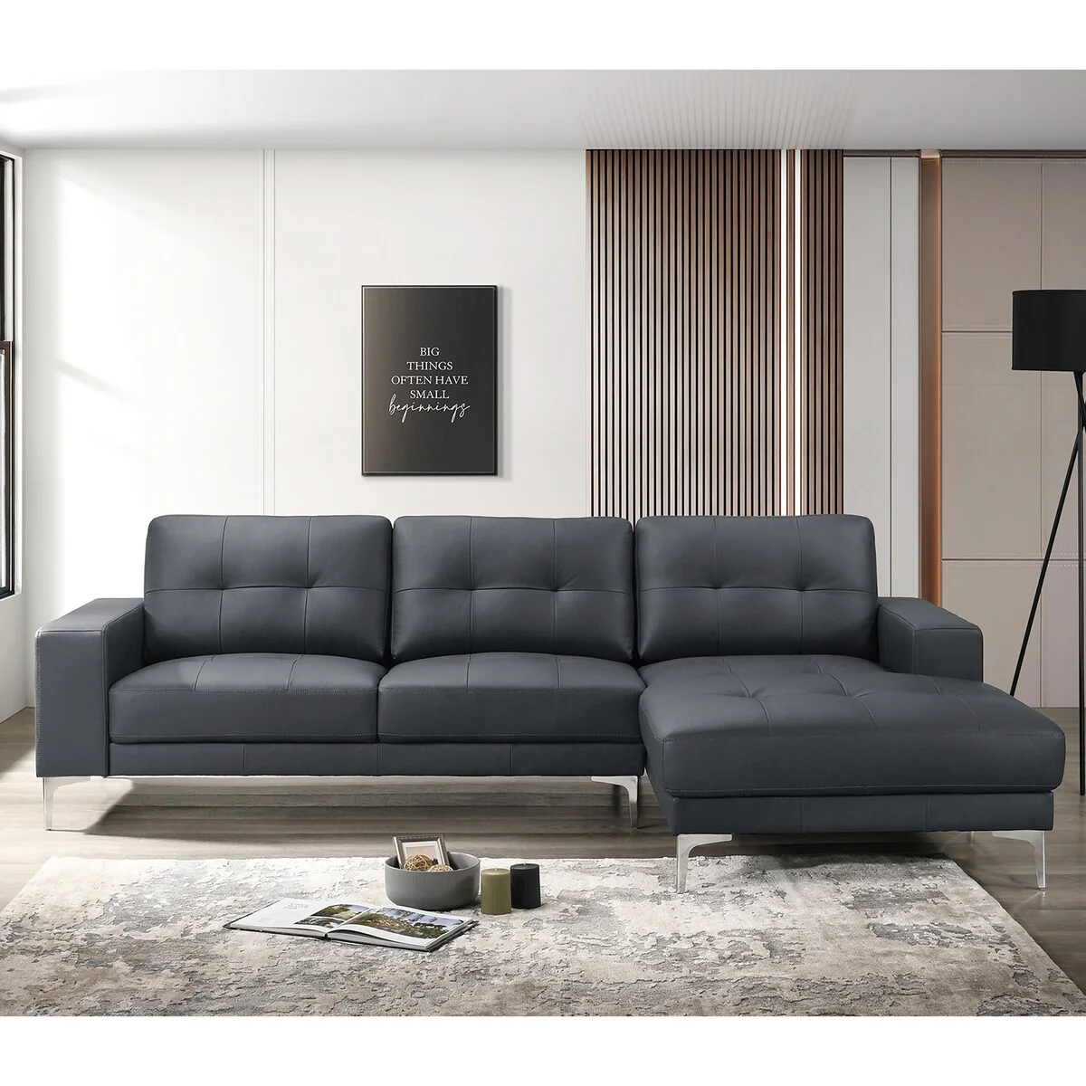 2 Piece Faux Leather Sectional Set with Square Armrest