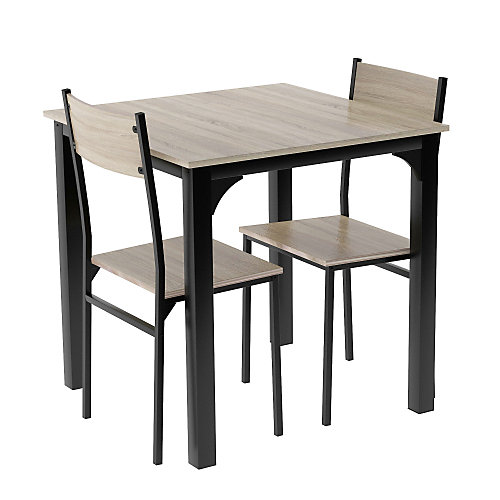 Ensemble table à manger 3 pièces en bois naturel avec 2 chaises pour balcon salon ou salle à manger