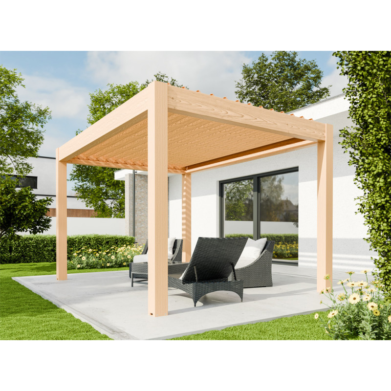 Pergola bioclimatique Capri LDD chêne 6 x 4 x 2,5 m