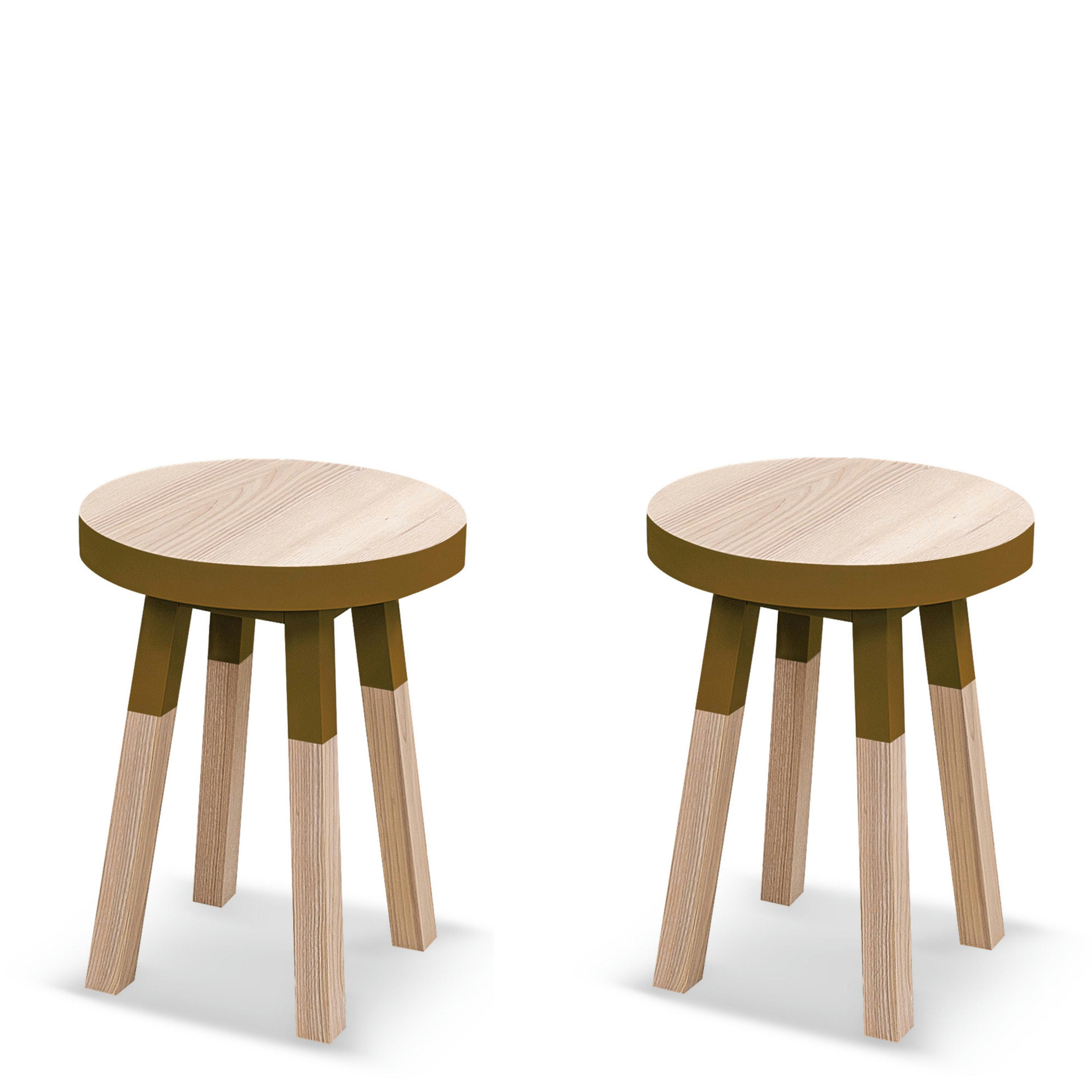 EGEE - Lot de 2 tabourets, assise diamètre 35 cm, 100% frêne massif tabac de