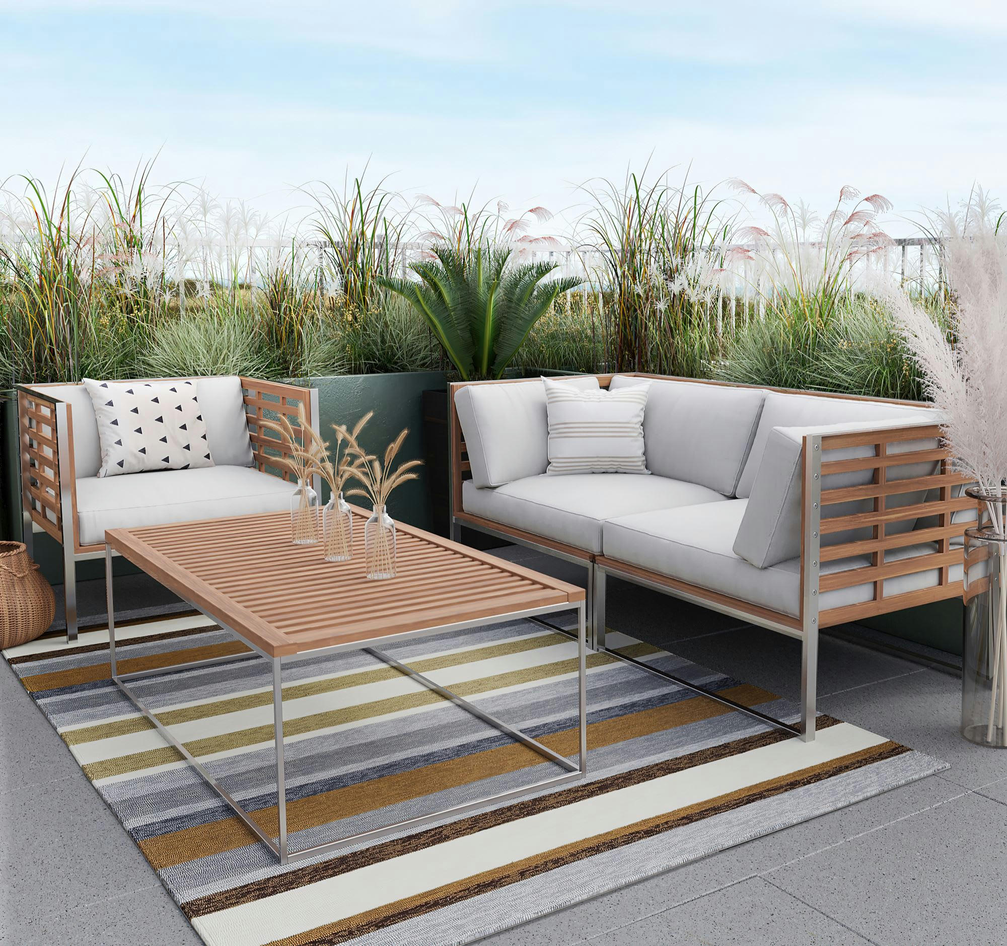 ROSETTA - Tapis d'extérieur outdoor en polyester Marron multicolore 190x290 cm