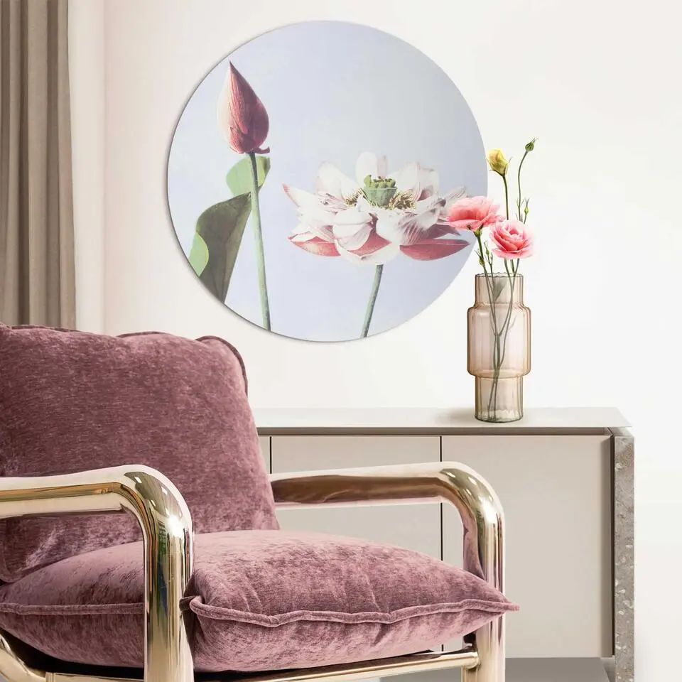 Glasschilderij Elegante Bloem - &Oslash; 70 - Roze