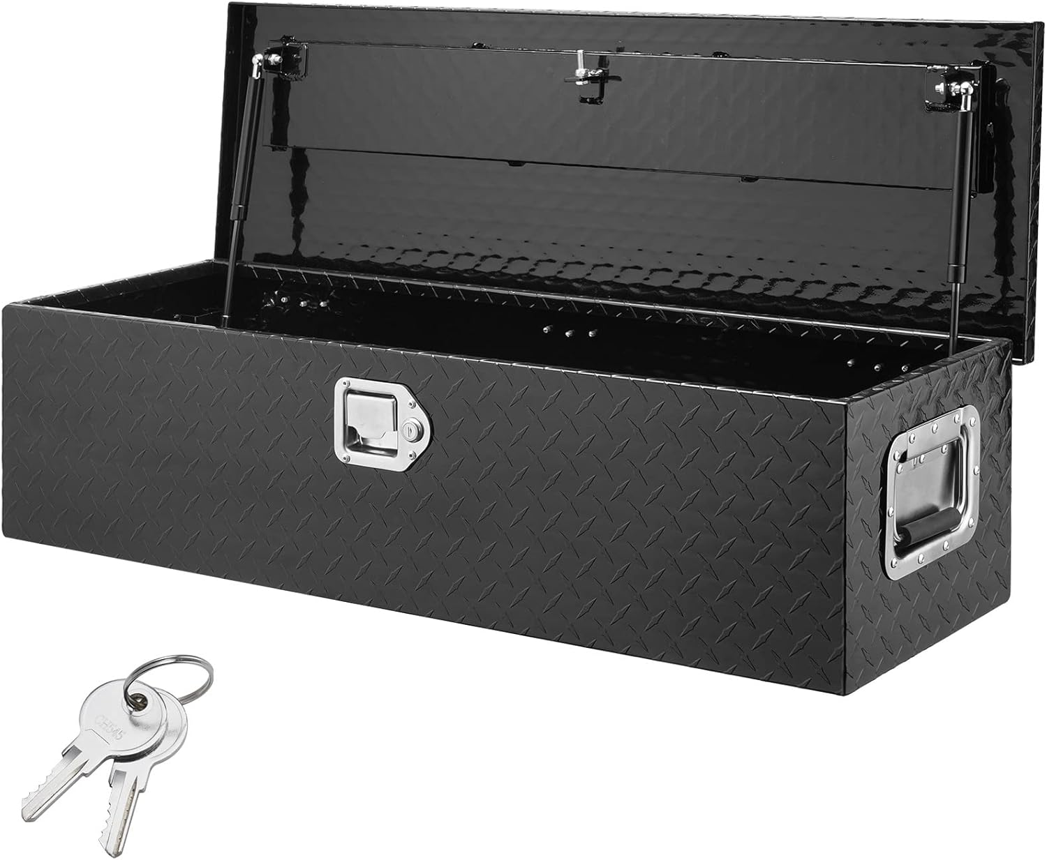 VEVOR Heavy Duty Aluminum Truck Bed Tool Box, Diamond Plate Tool Box with Side Handle and Lock Keys, Storage Tool Box Chest Box Organizer for Pickup, Truck Bed, RV, Trailer, 39x13x10, Black