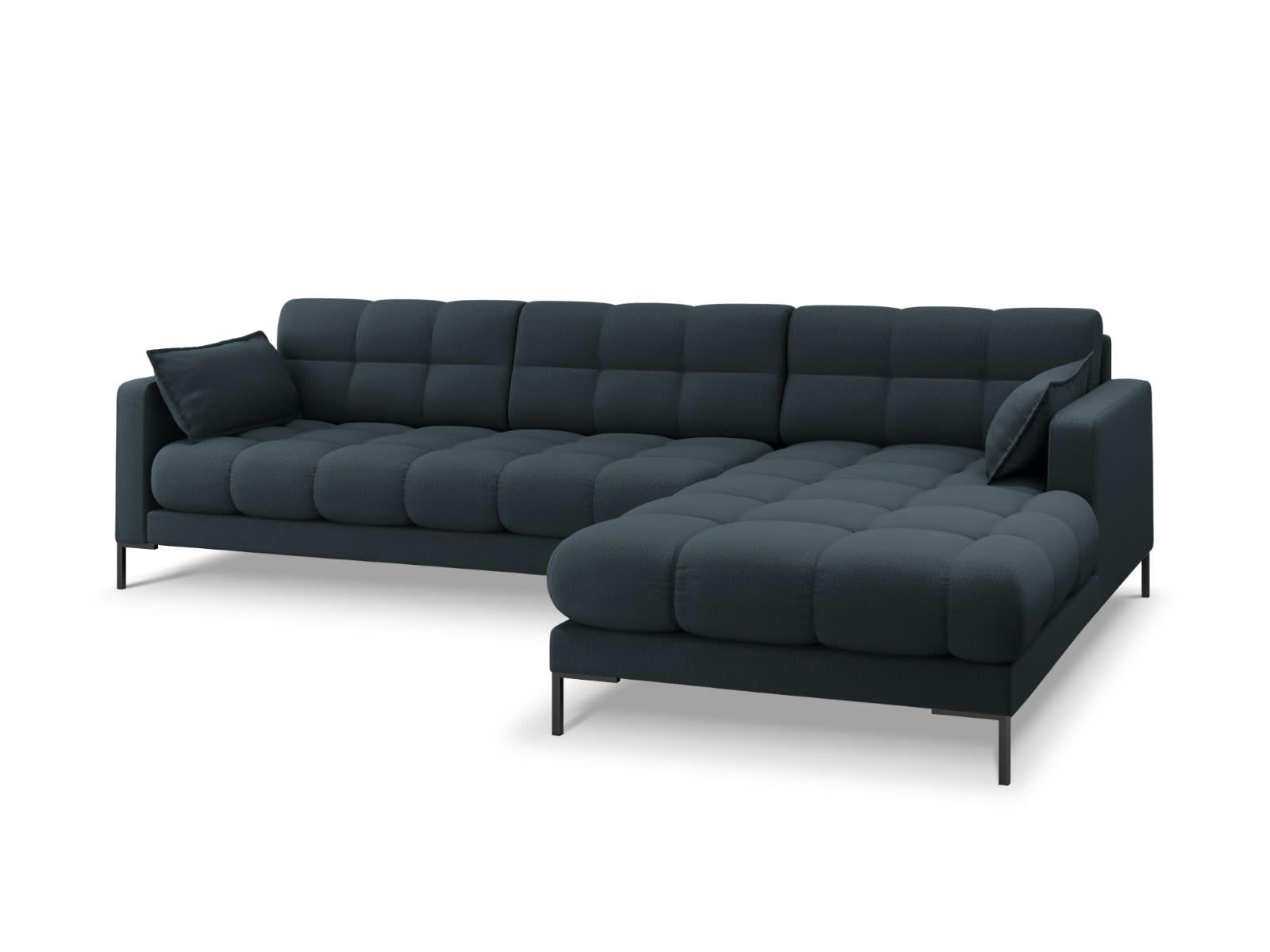 MAMAIA - Canapé d'angle droit 5 places en tissu structurel bleu