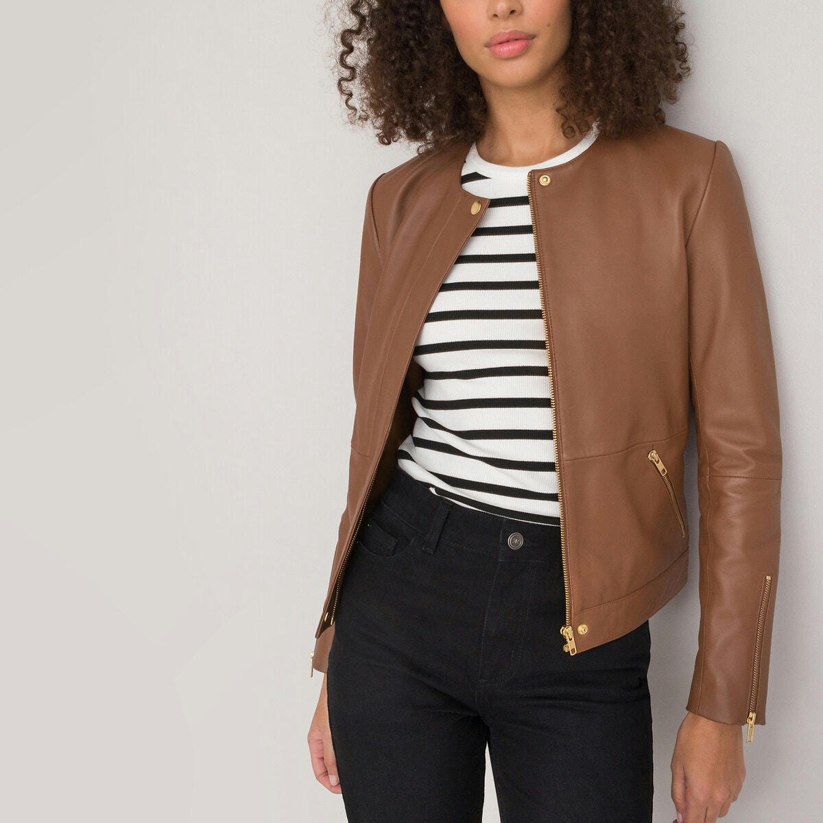 Blouson sans col en cuir