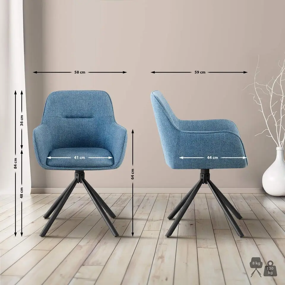 CLP Set van 2 Eetkamerstoel Tipton zwart Frame - Stof - blauw