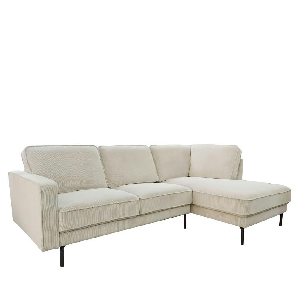 ORSO - Canapé d'angle droit en velours côtelé beige 3,5 places