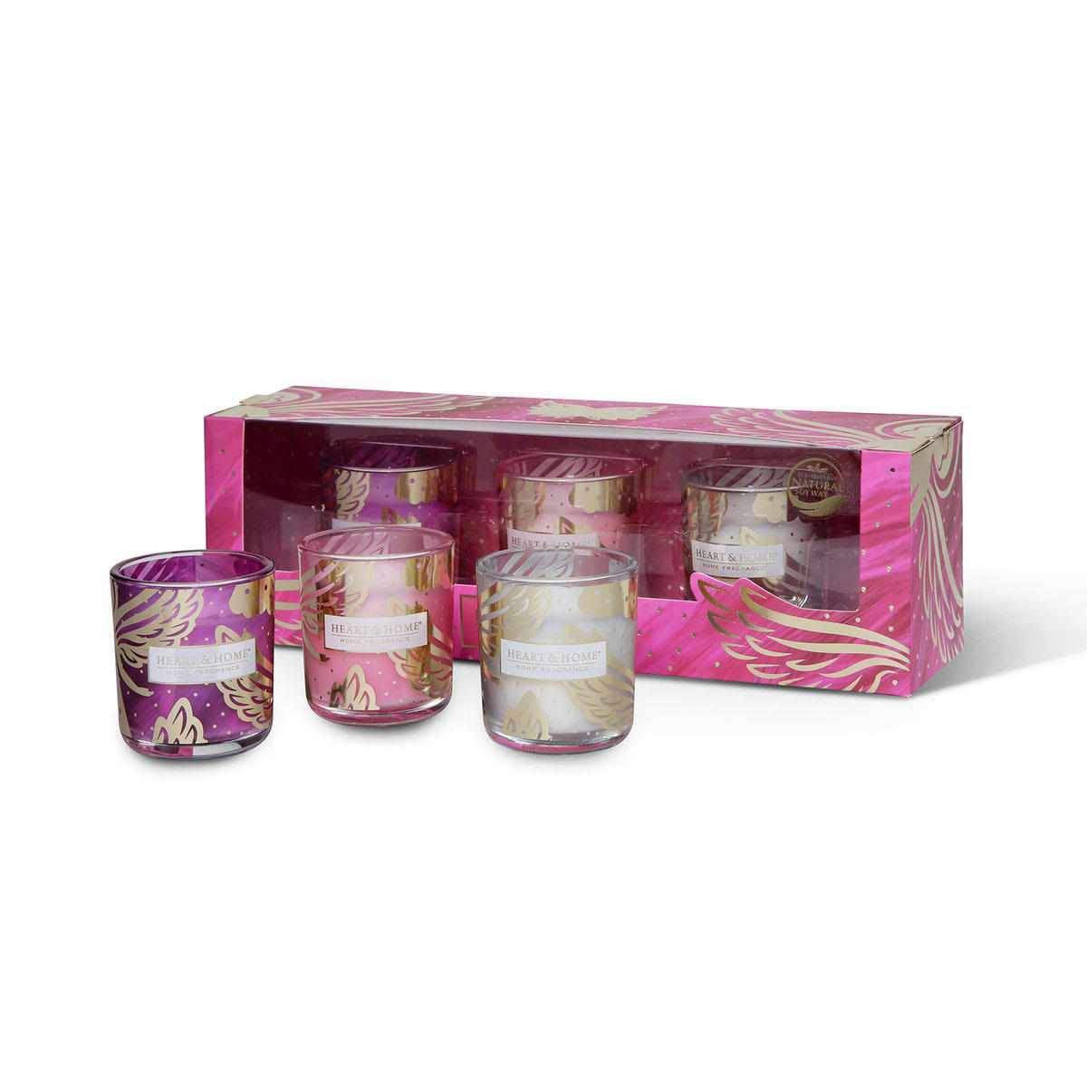 - Coffret cadeau 3 bougies votives heart and home
