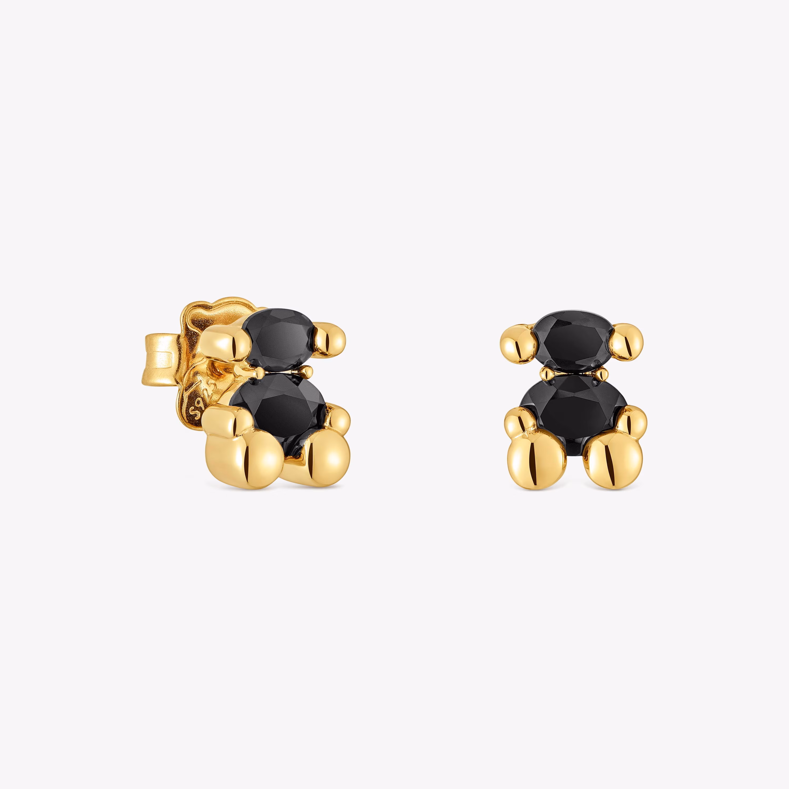 Pendientes motivo oso con baño de oro 18 kt sobre plata y ónix 8 mm Color Bear