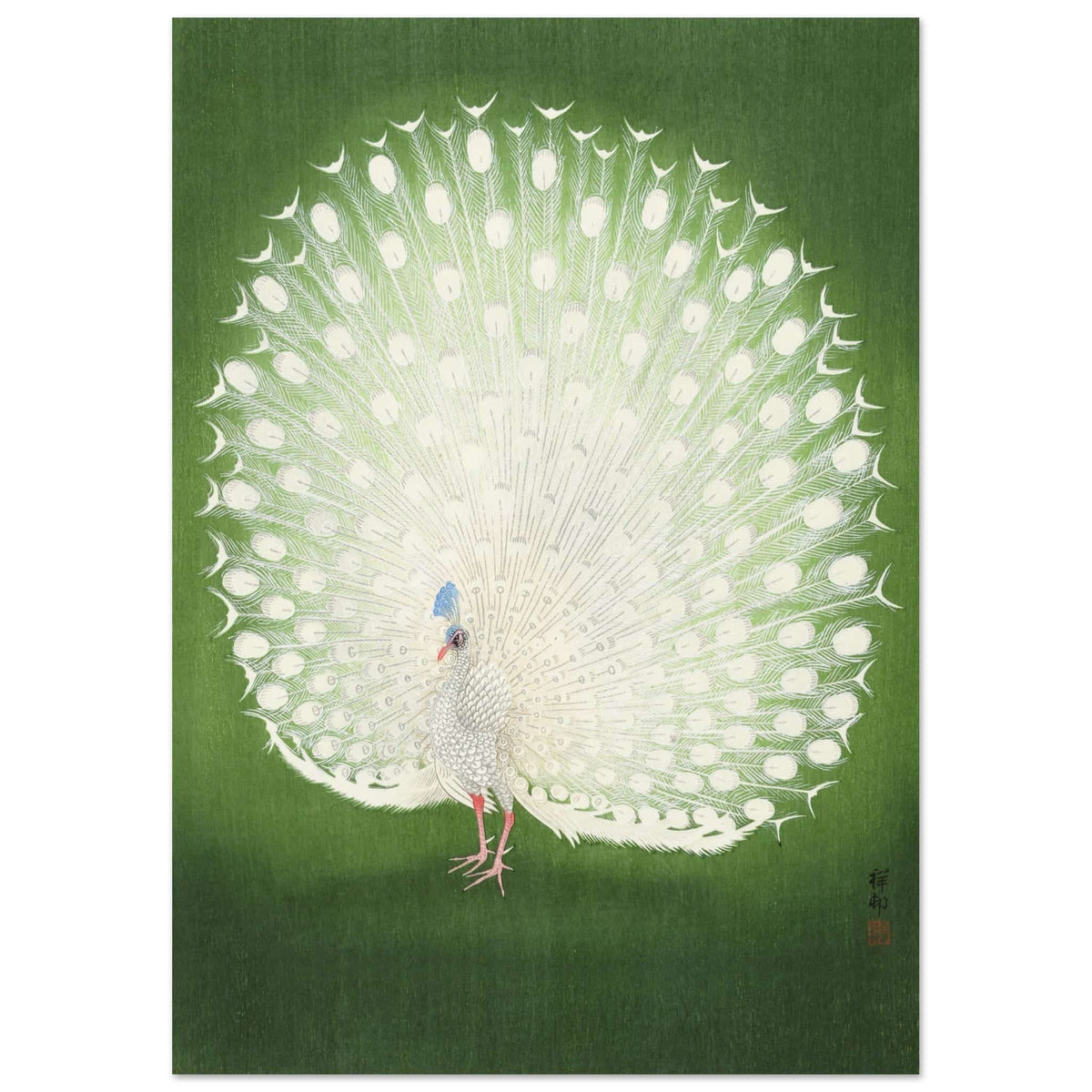 Artfulprints Poster Ohara Koson - Peacock  - A4 21x29.7 cm - Groen