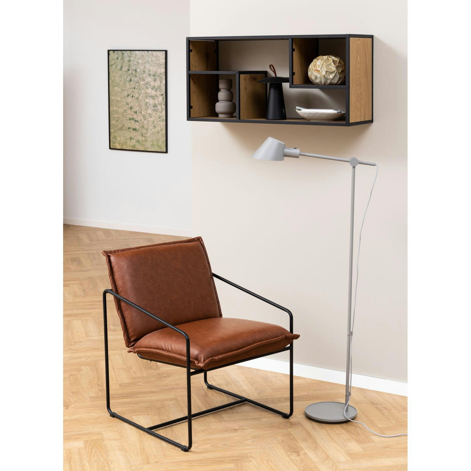 SIREINE - Etagère murale 3 niches en mdf et métal beige